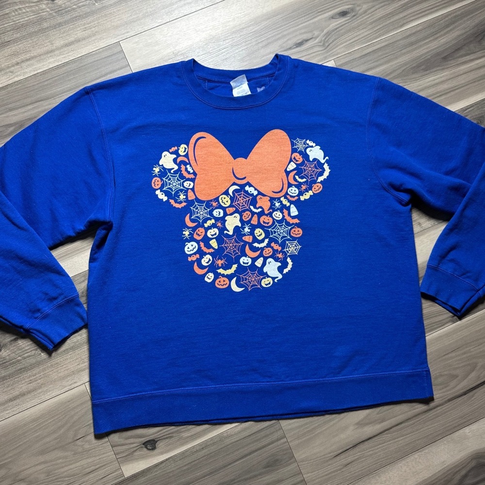 Disney Minnie Mouse Halloween Sweatshirt Port & Company Blue XL Pumpkin Ghost